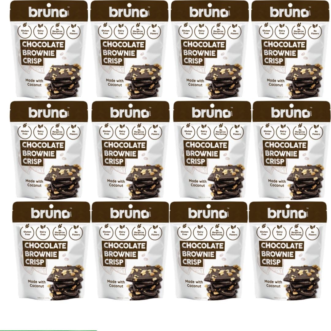 ブルーノスナック チョコレート ブラウニー クリスプ 12個セット グルテンフリー 白砂糖不使用 ココア ココナッツ チョコ トッピングお菓子 おやつ 岩塩 オリジナルステッカーセット