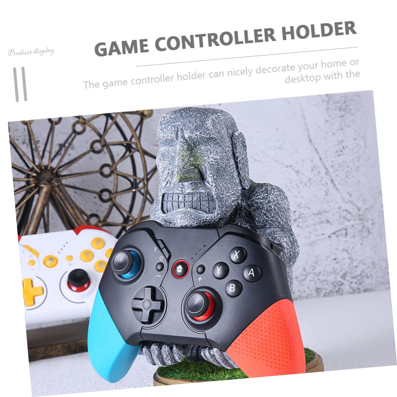 jojofuny Supporto per Maniglia di Gioco Multifunzionale in Resina per Controller e Cuffie, Base Stabile Compatta per Postazione Gaming a Casa, Ufficio e Viaggio, Decorazione Statua Moai