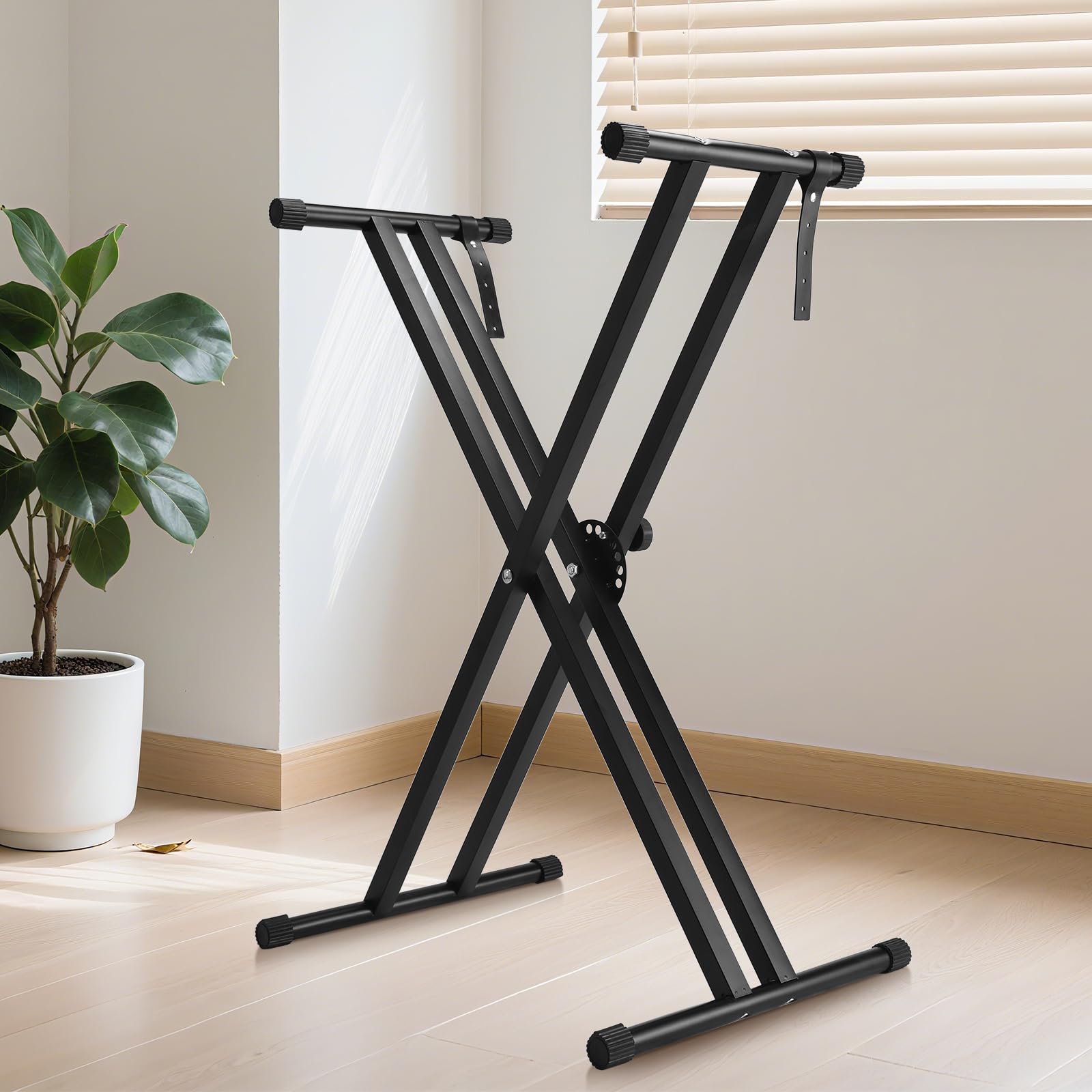 Keyboardständer-Doppelstrebig Keyboard Ständer mit Sicherheitslaschen, höhenverstellbar in 7 Stufen von 25-93cm, X-Form piano stand faltbar und abnehmbar, kann für 54/88 Tasten E-Piano, Kinderklavier