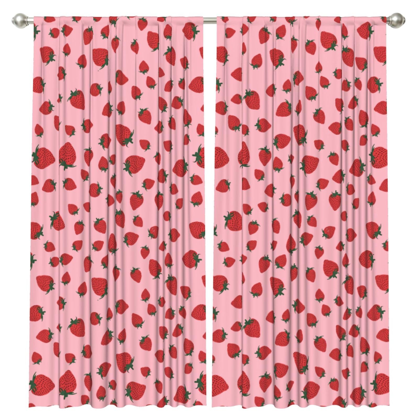 InOmak Strawberry Fruits Pattern, 2 Panels Window Curtains 52 x 84 Inch Blackout Curtains for Living Room Bedroom