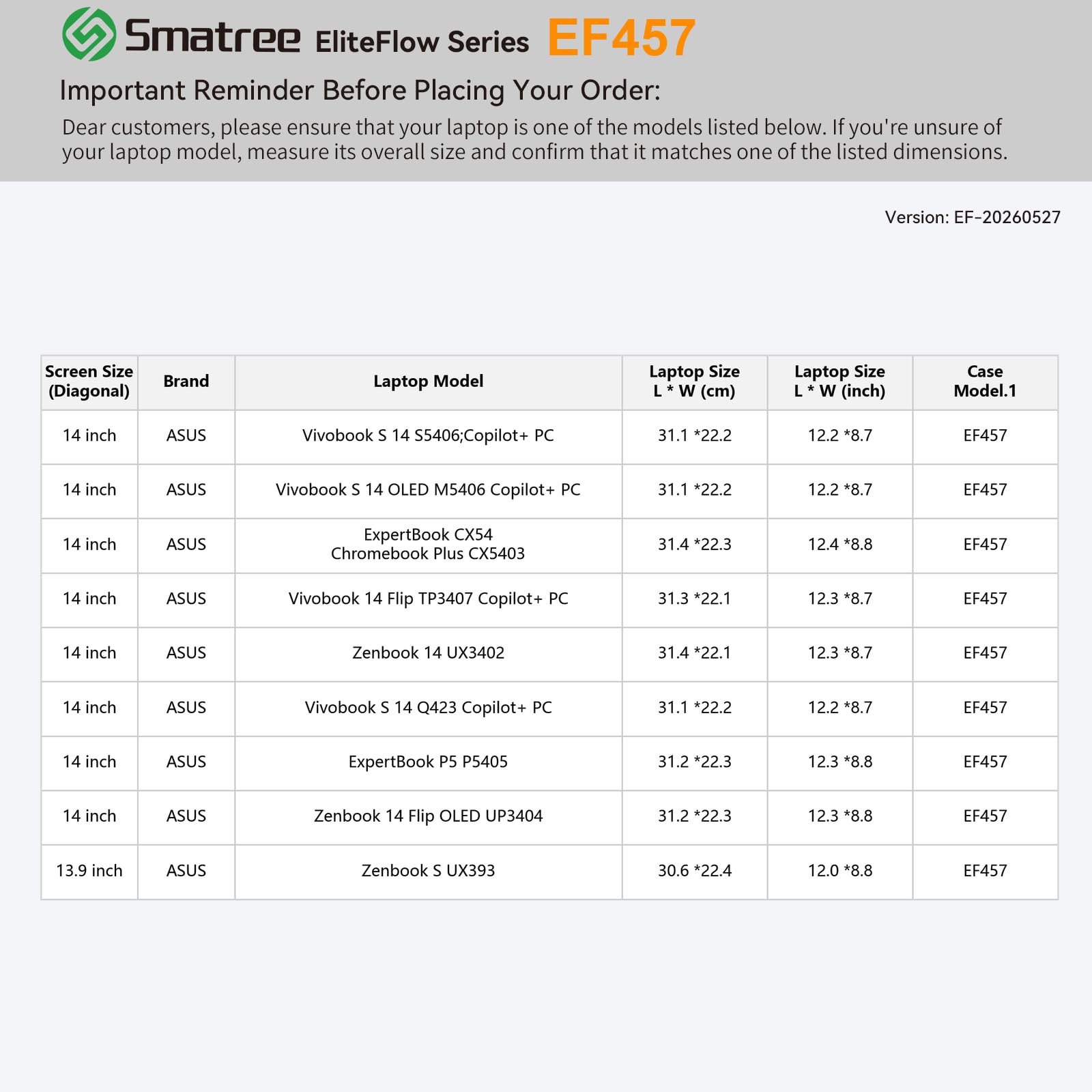 Smatree EliteFlow Pokrowiec na laptopa 35.6 cm ASUS ExpertBook CX54/P5 P5405, Zenbook 14/Chromebook Plus CX5403, Vivobook 14 Flip/S 14, dla 35.3 cm Zenbook S UX393, etui ochronne (EF457)