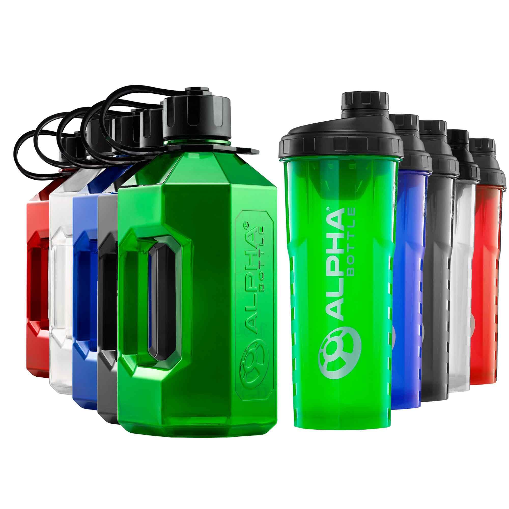 Alpha Designs Men's Green 2 Pack Water Bottle (2.4L) & Protein Shaker Bottle (1L) Bundle - Gym Gifts For & Wo