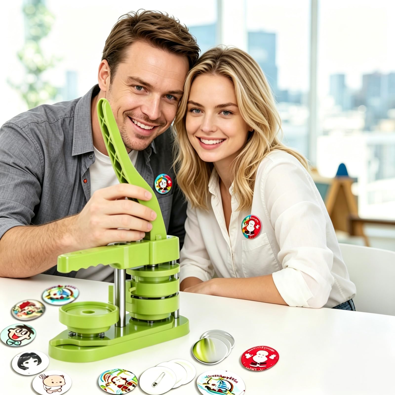 Buttonmaschine 58 mm (3. Generation) – Installationsfreie Buttonpresse für DIY-Ansteckbuttons, Stanzmaschine mit 100 Button-Rohlingen, Motiven & Kreisstanzer