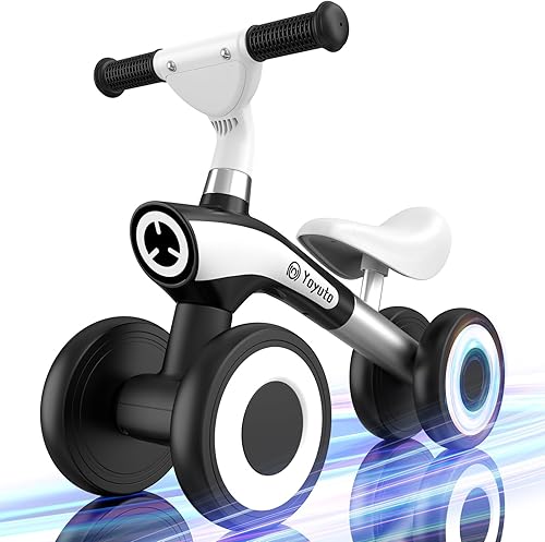 Yoyuto Bicicleta de equilibrio para bebés de 1 año, niños y niñas de 12 a 36 meses, 4 ruedas de silencio, asiento suave, juguetes de primera
