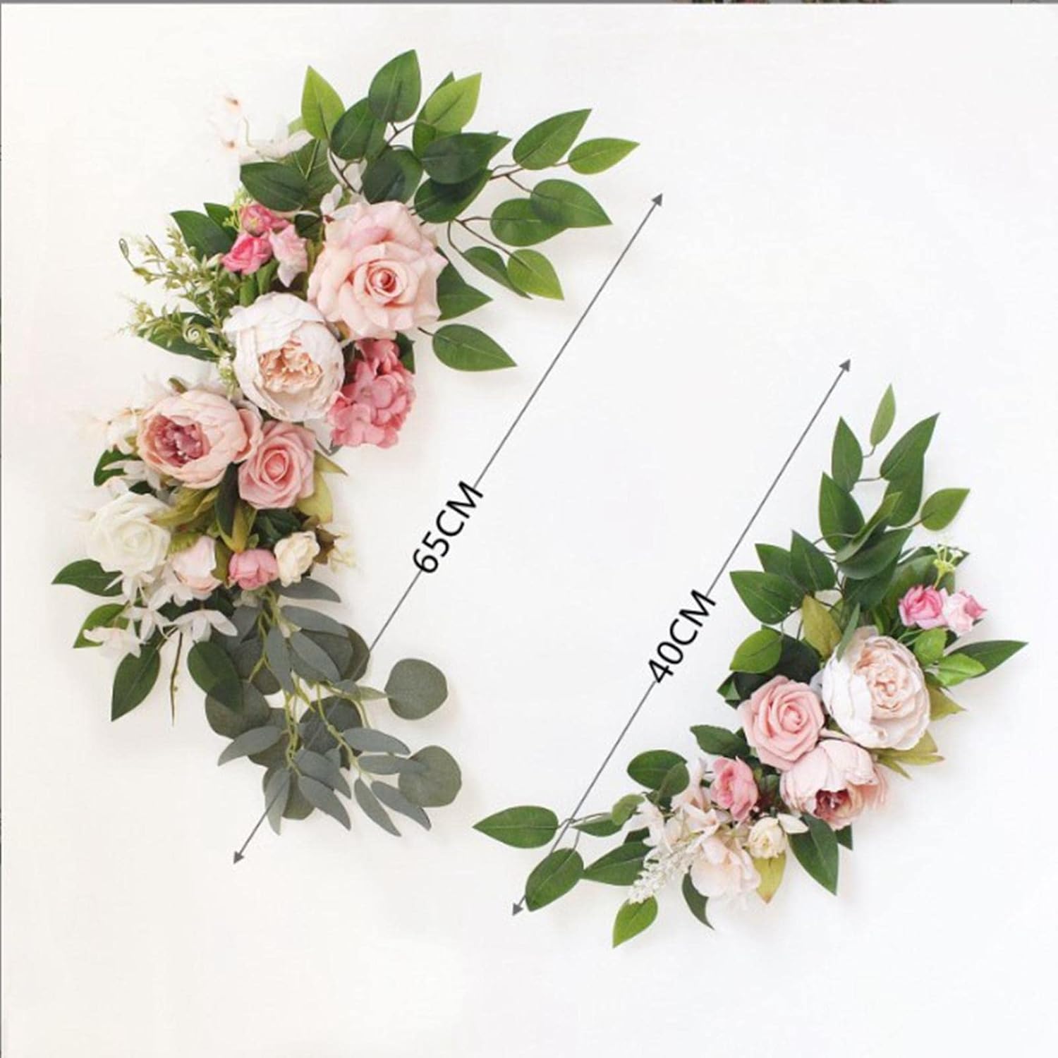 Generic 2 Pieces Wedding Arch Floral Swag Display Plant Centerpieces Artificial Flowers for Windows Ceremony Backdrop Decoration, Pink, 65cm 40cm, Option1 C