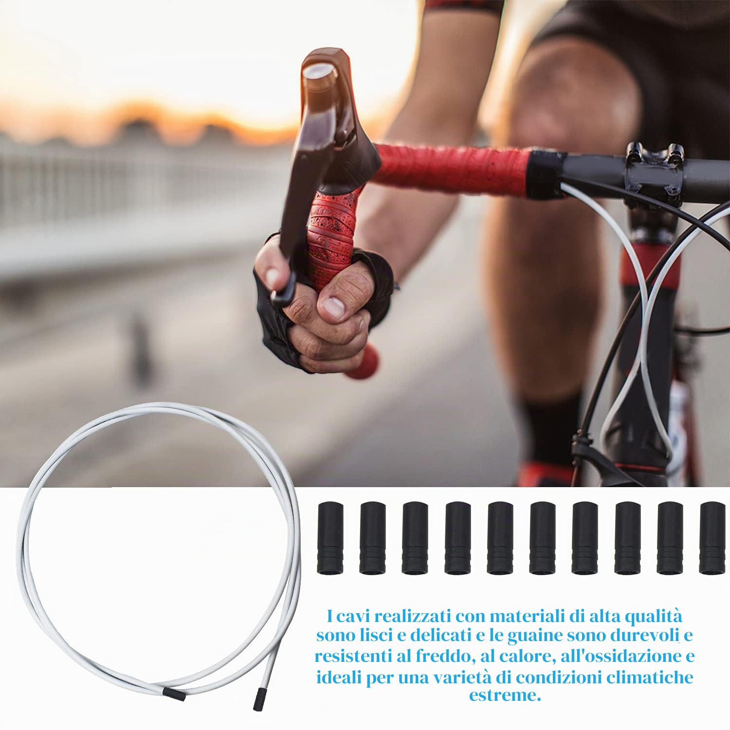 GIAK Cavo Freno Bici Kit Universale Cavi Cambio Bici cavo cambio Guaina freno bici Filo Freno Bici per MTB Montagna e Bicicletta da Strada (Bianco)