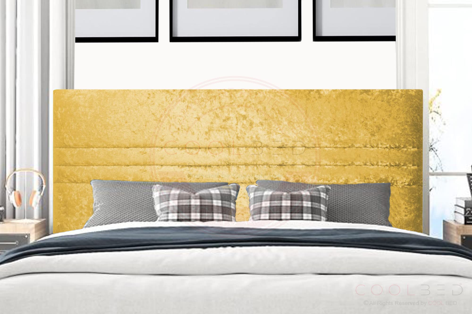 Mint Crushed Velvet Headboard for Divan Bed Base | Divan Bed Headboards | Panel Bed Headboard | Upholstered Headboard | Horizontal Headboard (Gold Crushed, Super King (6') - 20" (H))