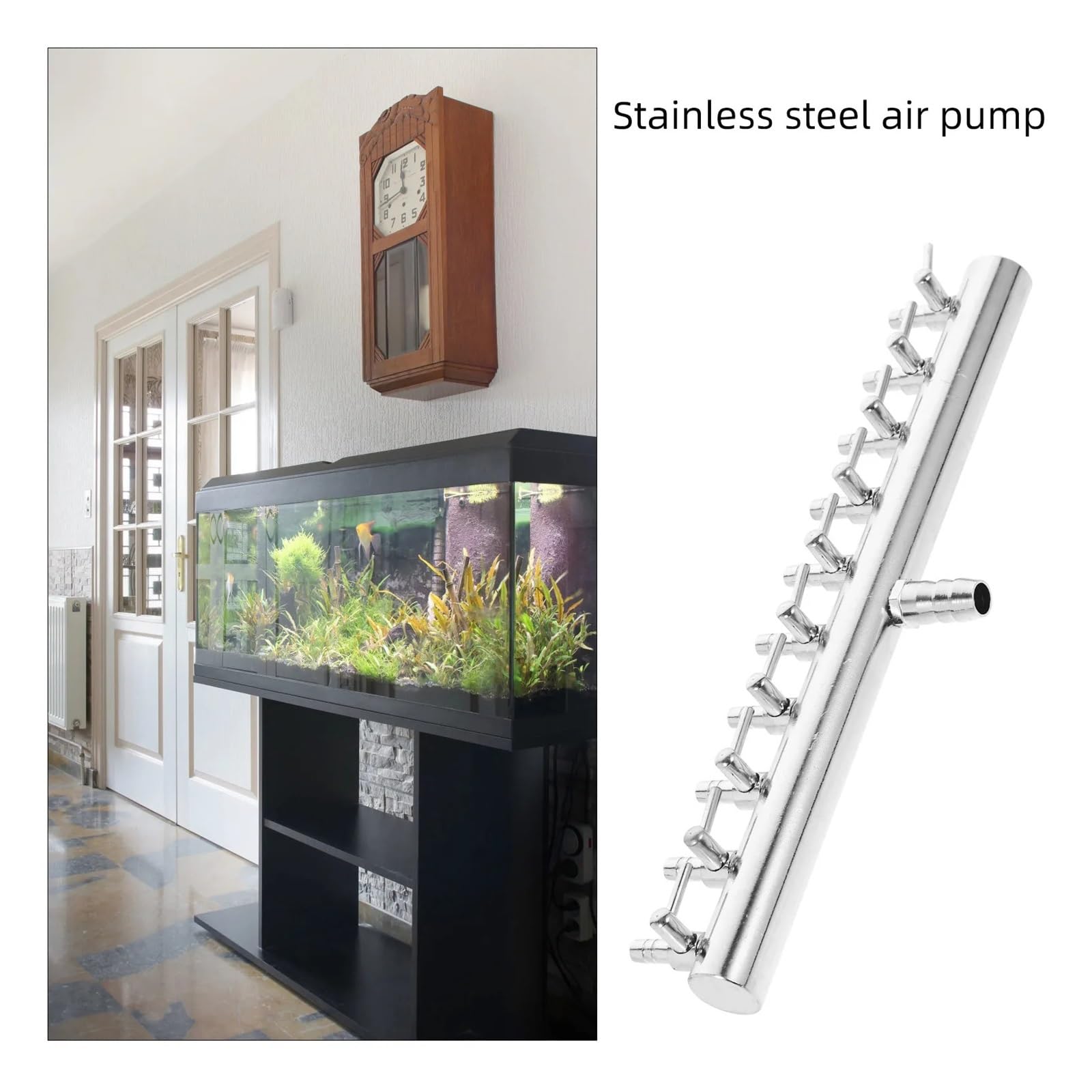 Aquarium Luftventil 10 Wege Edelstahl Aquarium Luftpumpe Durchflusshebel Steuerung Krümmer Splitter Schalter Wasserhahn Sauerstoff Rohr Verteiler 8 bis 4 mm 1 Stück für Pumpen Fisch