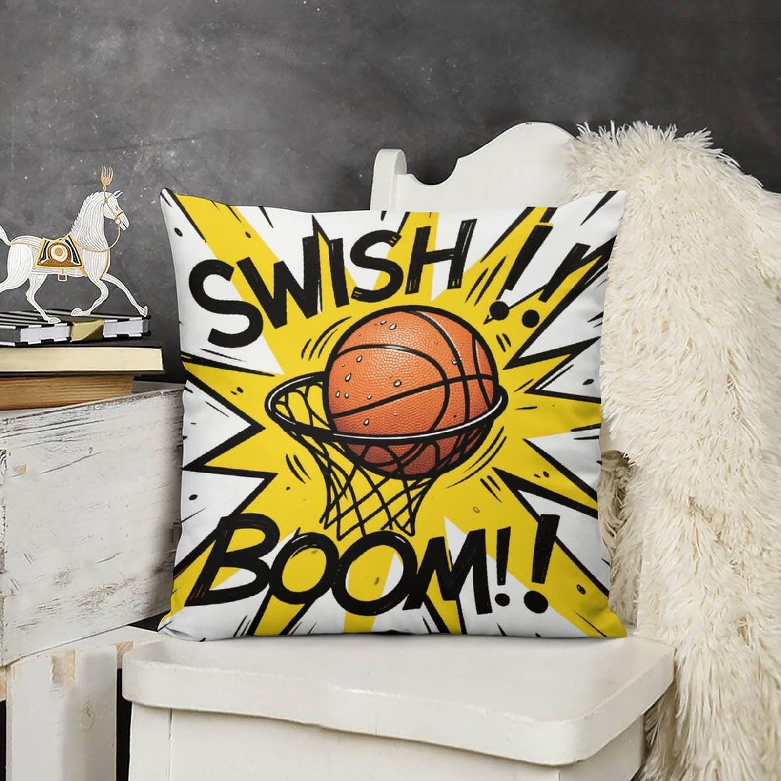 FodPand Boho Farmhouse Basketball Pillow Covers with Hidden Zipper 24x24 Soft Plush Cushion Cover Decorative Throw Pillow Cases for Couch Bed Sofa Living Room Indoor Outdoor Home Decor