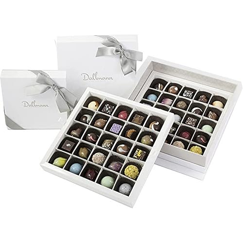 Miniatura 2 de Dallmann Confections Lujosa caja de regalo de chocolate bellamente acabada con cinta de satén plateada atada a mano  Chocolates de trufa surtidos