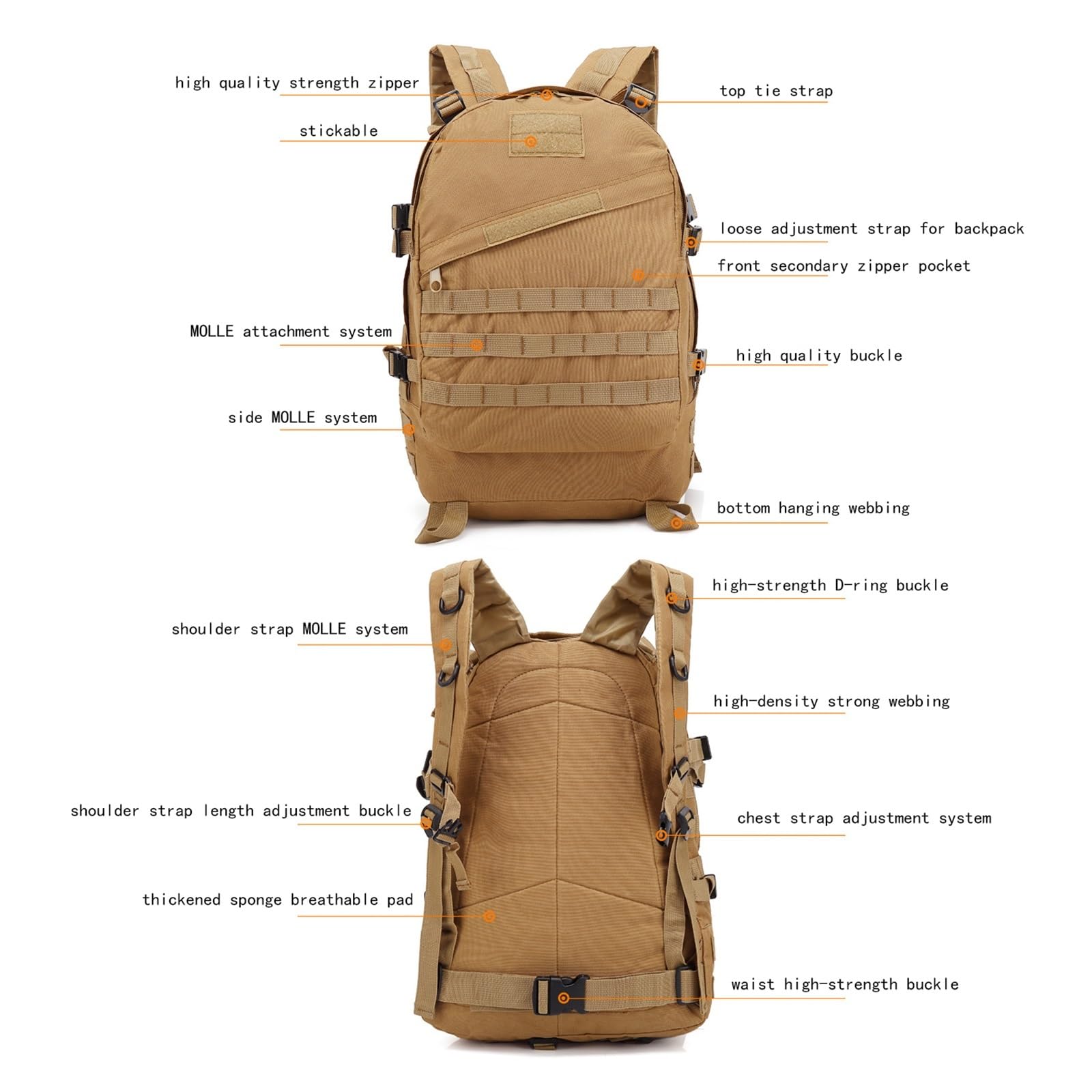 Outdoor Hiking 40l Wodoodporny Plecak Wojskowy Taktyczny, Army 3 Days Assault Pack Bug Out Bag Wodoodporny I Ciężki, Do Biwakowania, Podróżowania, Jazdy Na Rowerze I Jazdy Na Rowerze(Green)