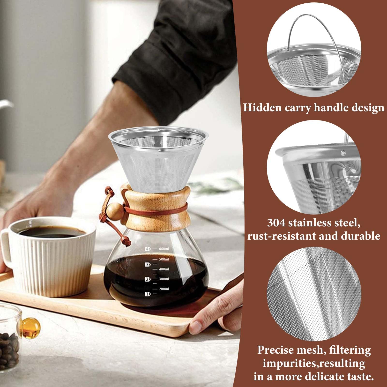 ALGOMAS Filtre Permanent Nylon Cafetière Taille 1x4 - Réutilisable, Écologique, Meilleur Goût Café - Remplace Filtres Jetables