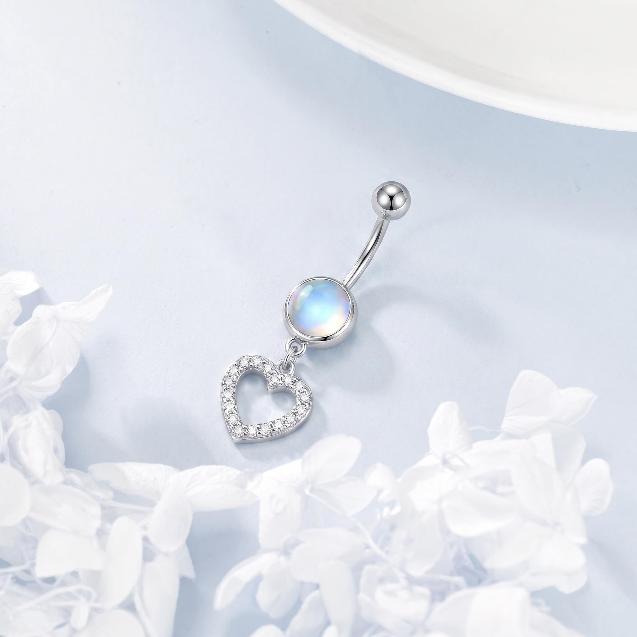 Herz Mondstein Bauchnabelpiercing Damen 14G Herzförmigem Mondstein Bauchpiercing Elegantes Bauchnabelpiercing Schmuck für Alltag und Urlaub