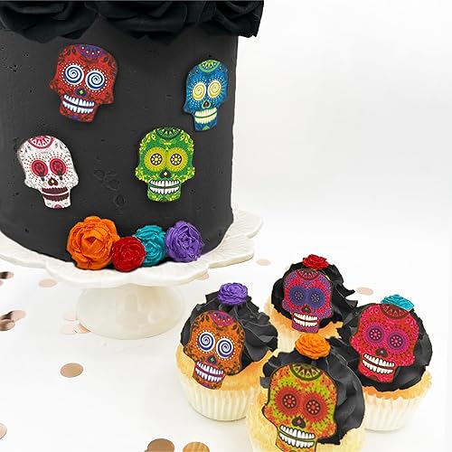 Miniatura 2 de Calaveras grandes comestibles de azúcar  Decoración para pasteles Dia De Los Muertos  Calaveras para tartas  Decoración para cupcakes  Juego de 24