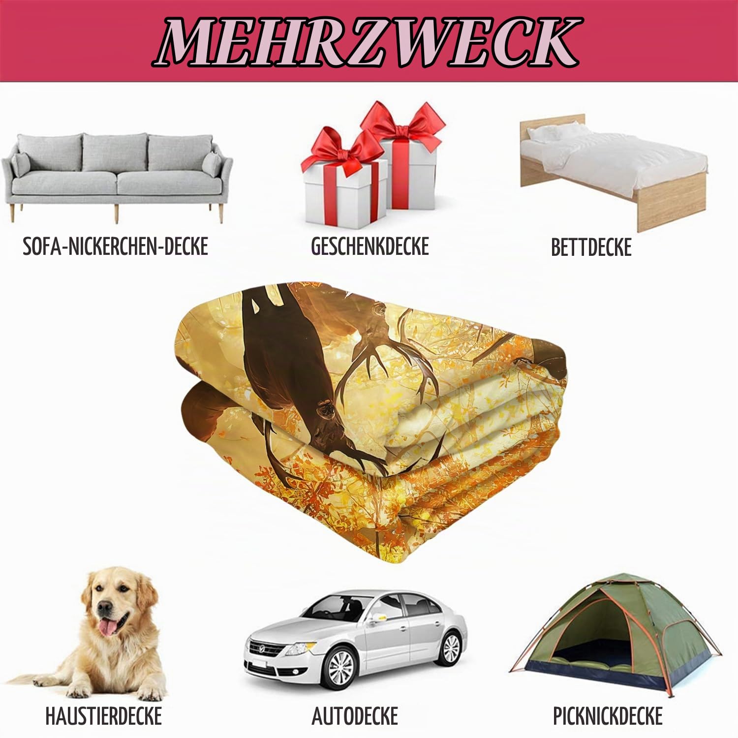YISUMEI Decke 150x200 cm Kuscheldecken Sanft Flanell Weich Fleecedecke Bettüberwurf Hirsch im Herbst Wald