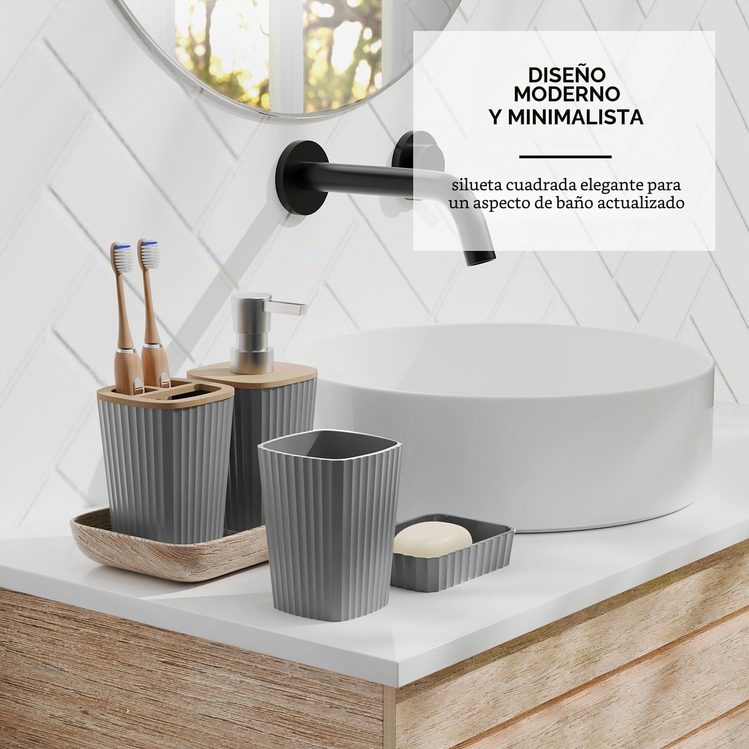 Clara Clark Juego de Accesorios de baño, Juego de baño Gris, Juego de Accesorios de baño de 20 Piezas, Juego de Cortina de Ducha, Cepillo de Inodoro, Bote de Basura y dispensador de jabón