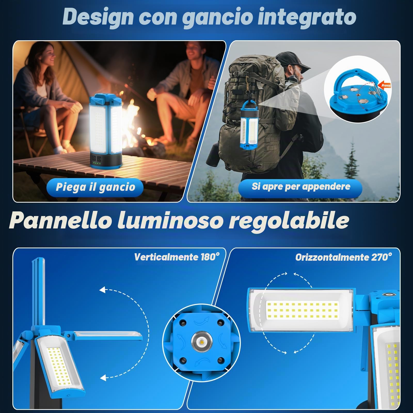 Proiettore Ricaricabile a LED con Treppiede Telescopico 10400mAh Proiettore da Cantiere 4 Modalità, 6000K Faro da Lavoro Cordless con Borsa da Trasporto per Garage, Campeggio, Esterni, Interni