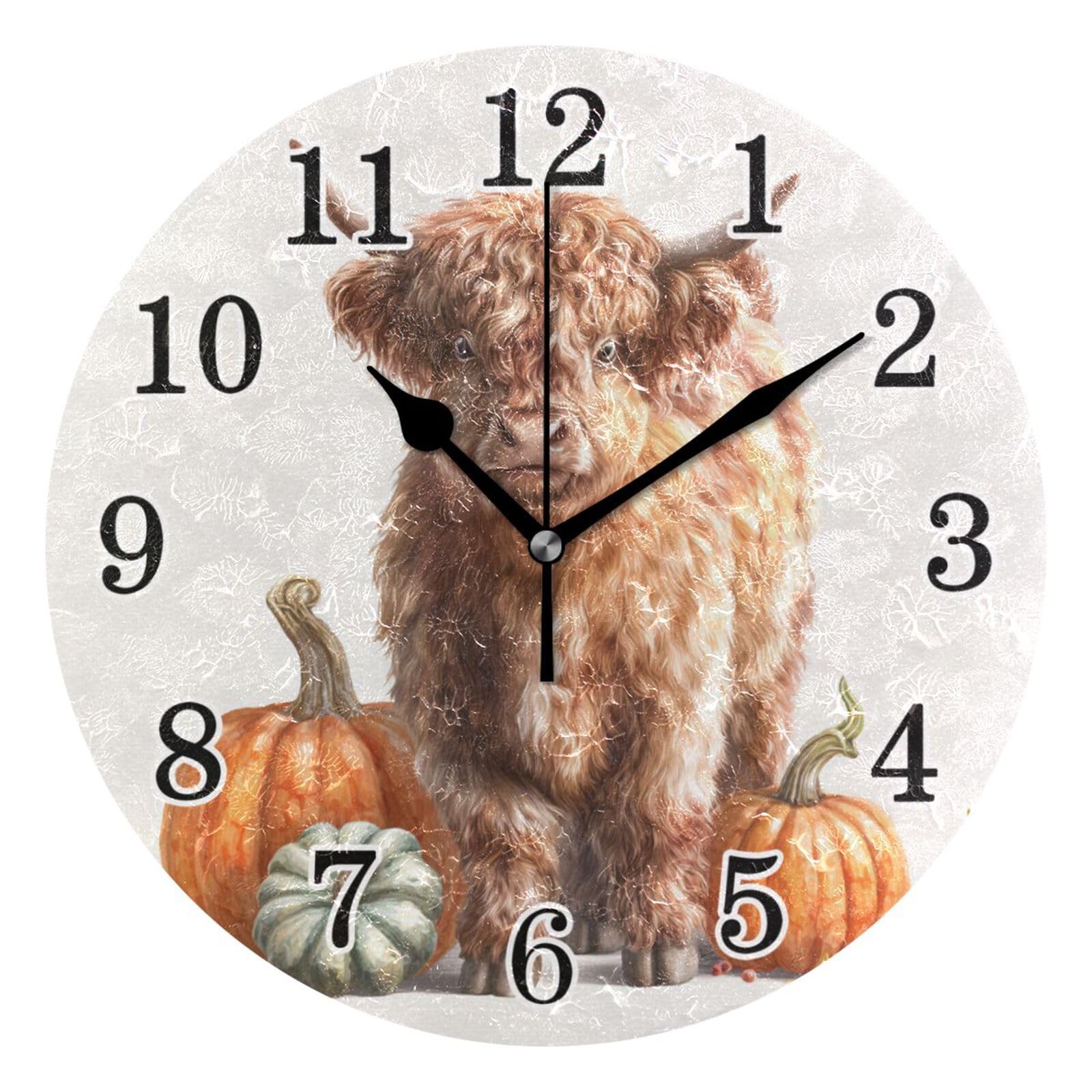 Horloge murale vache Highland blanche de 25 cm pour décoration de chambre