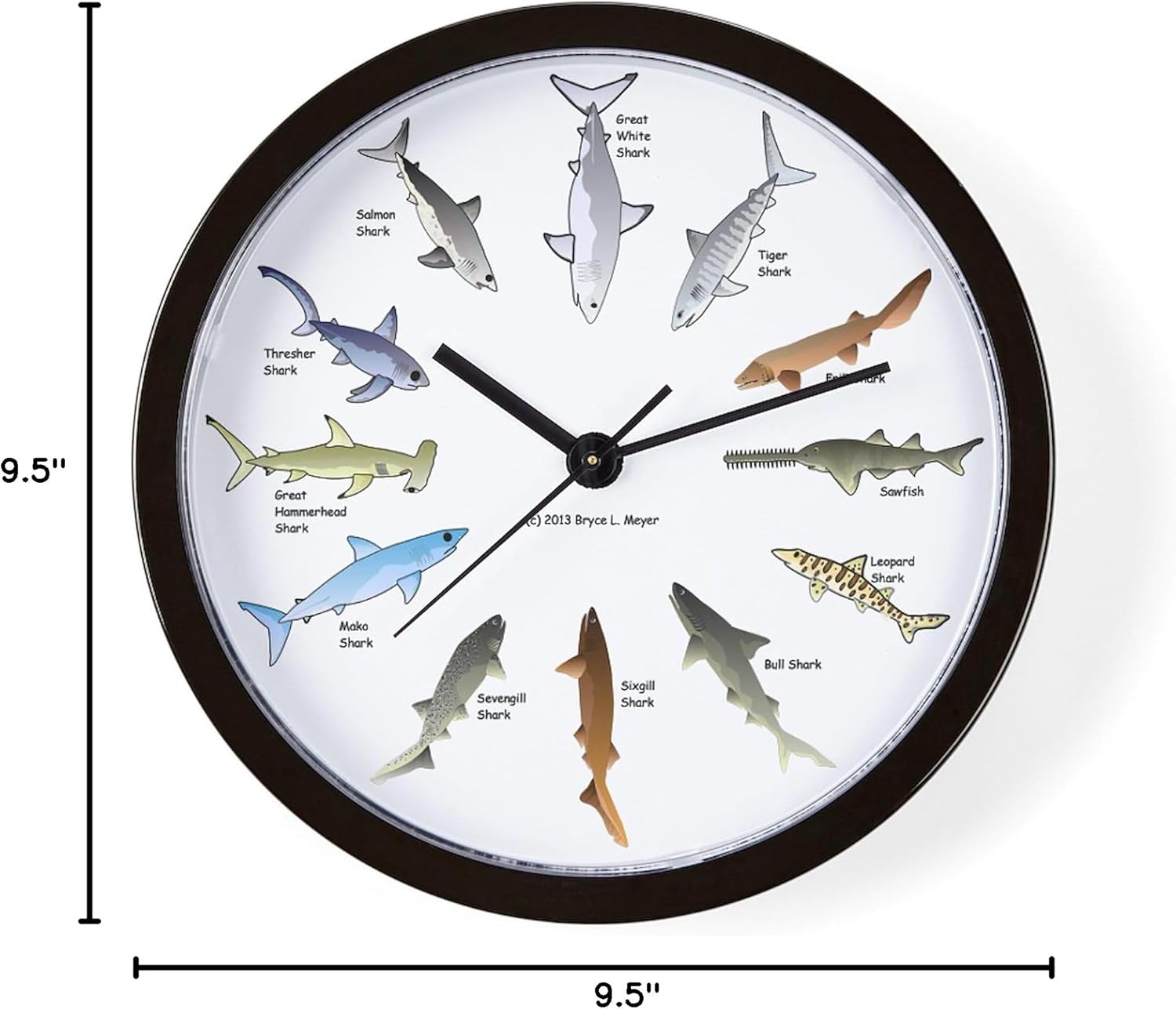 CafePress Shark Clock Two 10" Wall Clock for Livingroom, Kitchen, or Office