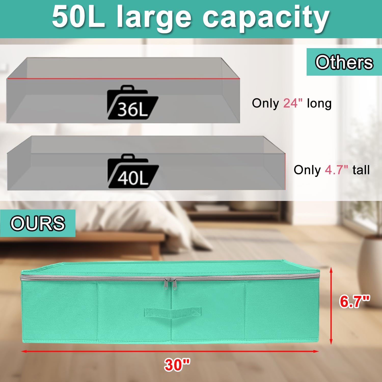 Punemi Contenitori Sotto Il Letto: Confezione Da 2, Alti 11,4 Cm. Solidi, Con Coperchio Trasparente. Addio Disordine! - 2
