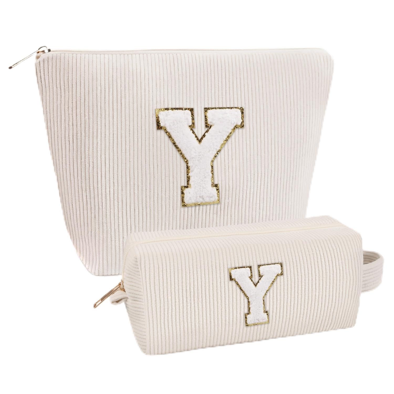 Giftota 2 Stück Personalisierte Kosmetiktasche Damen Cord Schminktasche, A–Z Make up Tasche mit Buchstaben, Kulturtasche für Reisen, Geschenk für Frauen Mädchen, Geburtstagsgeschenk für Frauen Mama