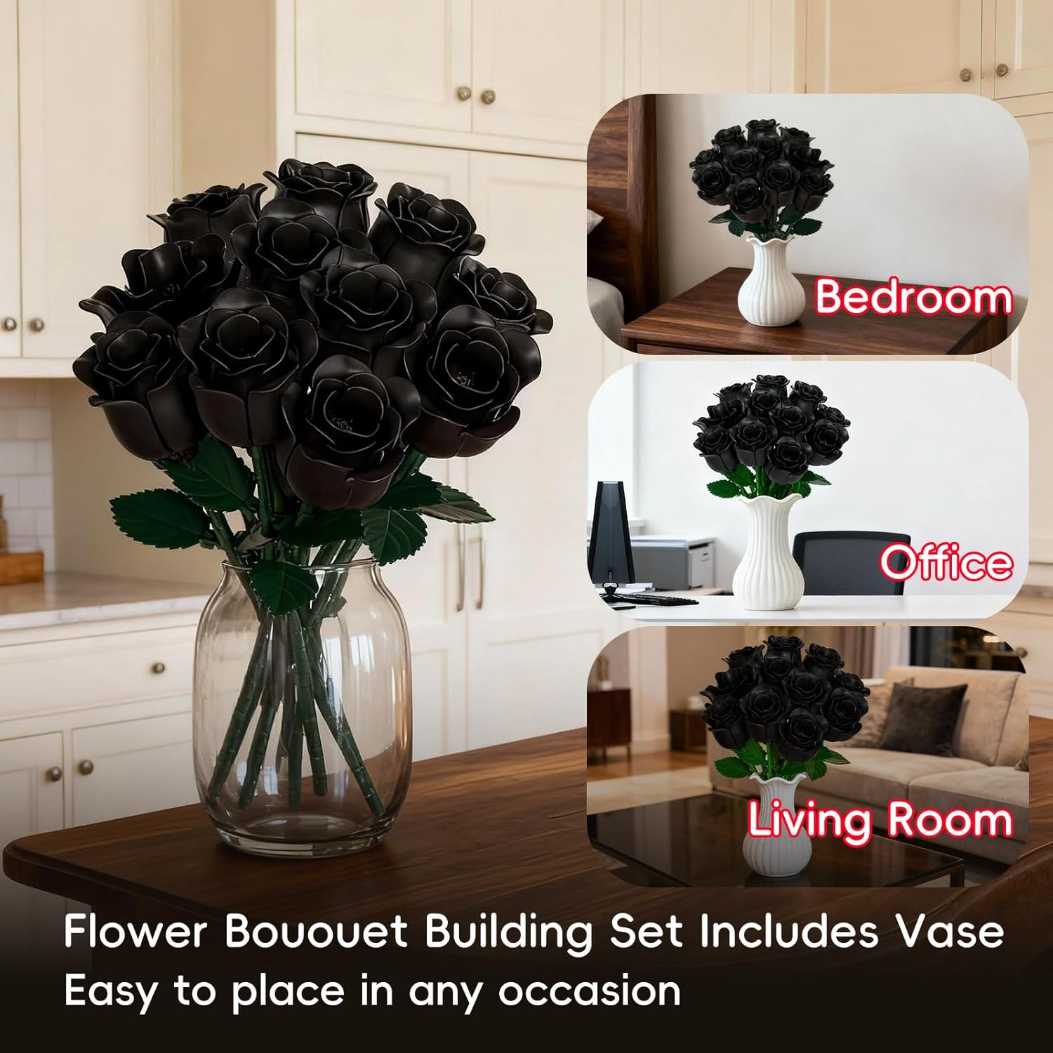 JAKI 12 Roses Bouquet Building Set with Heart-Shaped Gift Box Base, 528PCS Gothic Matte Roses Artificial Flower Building Blocks, Gift for Christmas,Valentines, Home Office Decor for Adults Women Girls