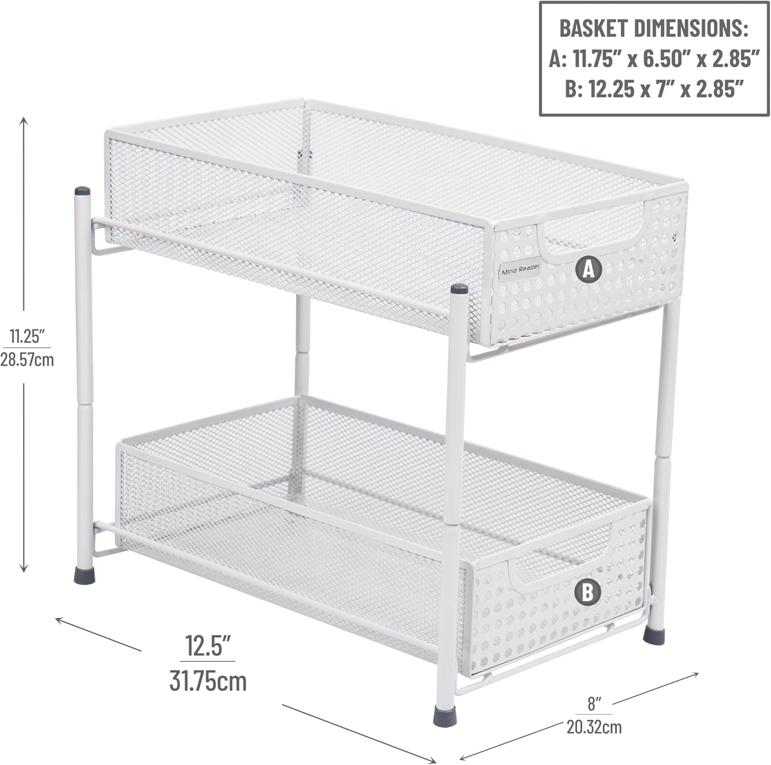 Mind Reader Accessory Organizer, Supply Storage, Desktop, Crafts, Office, Metal Mesh, 8"L x 12.5"W x 11.25"H, White - Image 3