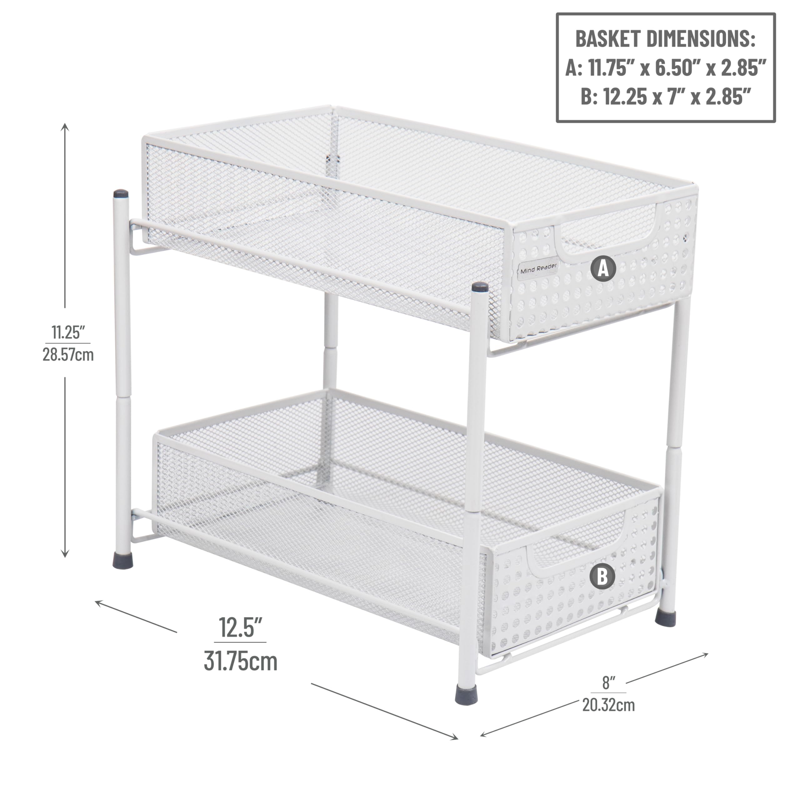 Mind Reader Accessory Organizer, Supply Storage, Desktop, Crafts, Office, Metal Mesh, 8"L x 12.5"W x 11.25"H, White