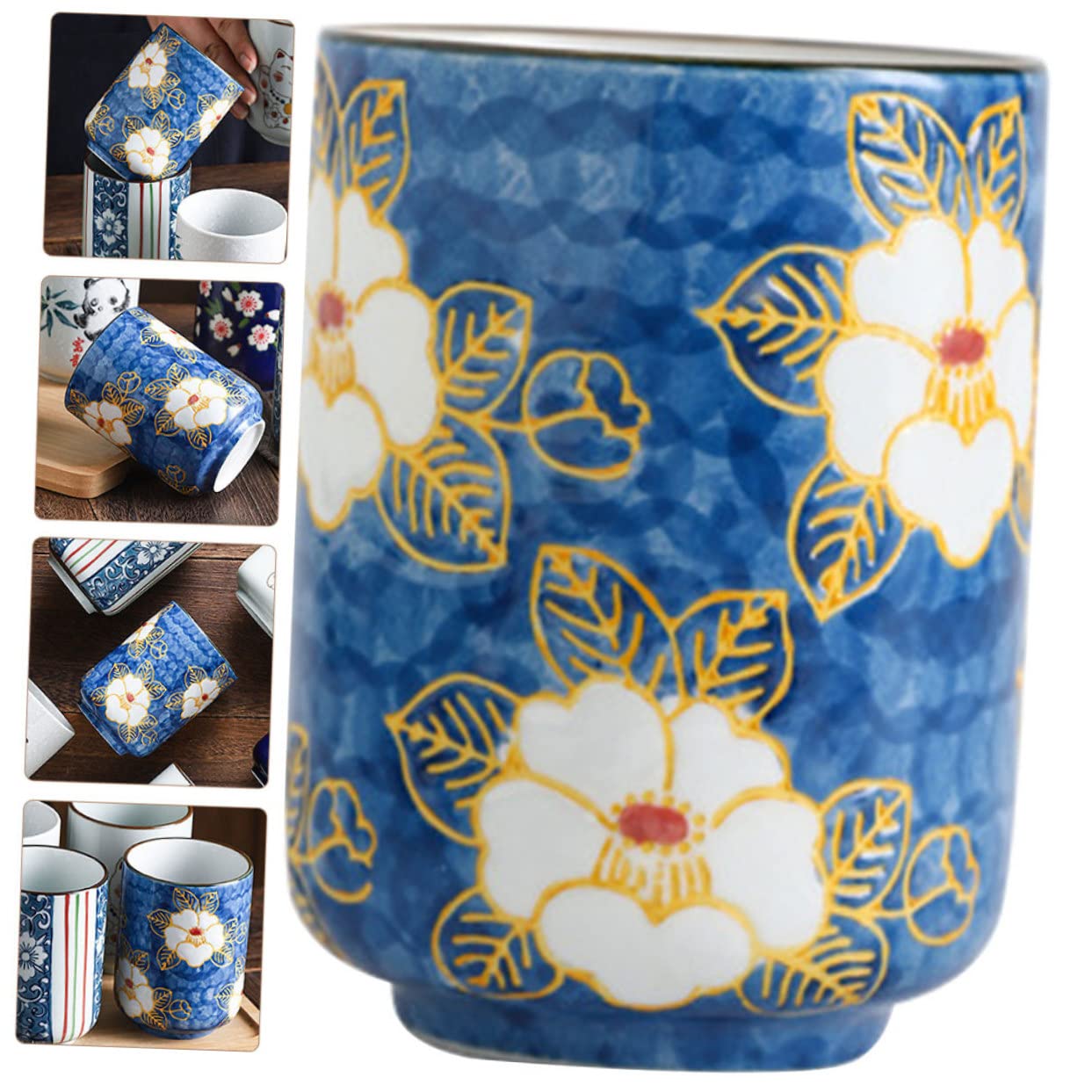 Tasse à saké traditionnelle, verres à vin en céramique, 4 pièces, verres à fleurs, tasses de maison, buvant du thé, bureau, motif floral en porcelaine, motif pratique, bol à saké Fu vintage en céramiq