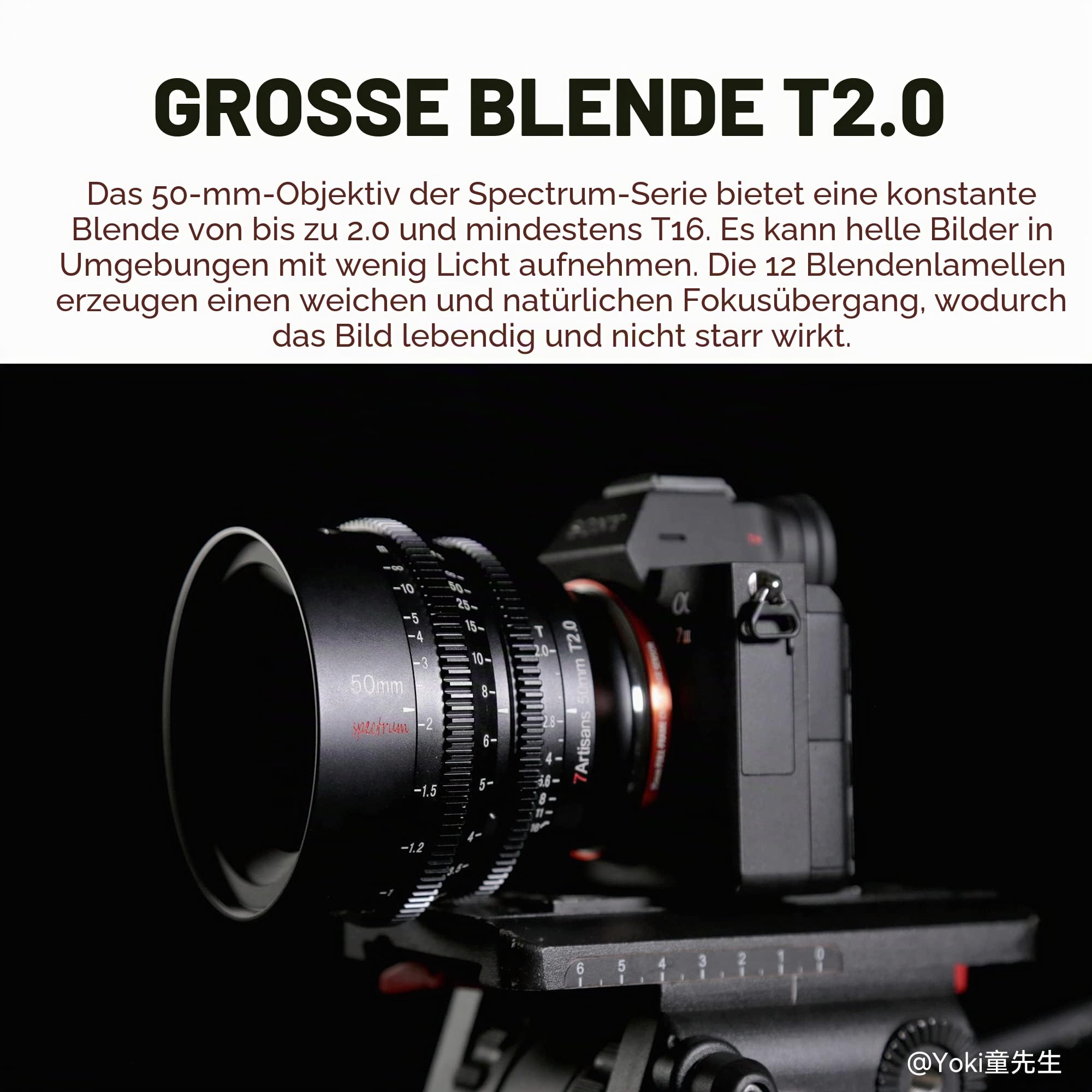 7artisans 50 mm T2.0 große Blende, Vollformat-Objektiv, L-Mount, manueller Fokus, geringe Verzerrung, spiegellose Kameras, kompatibel mit Sigma FP, Panasonic S1 S1H S5, Leica SL SL2, Schwarz