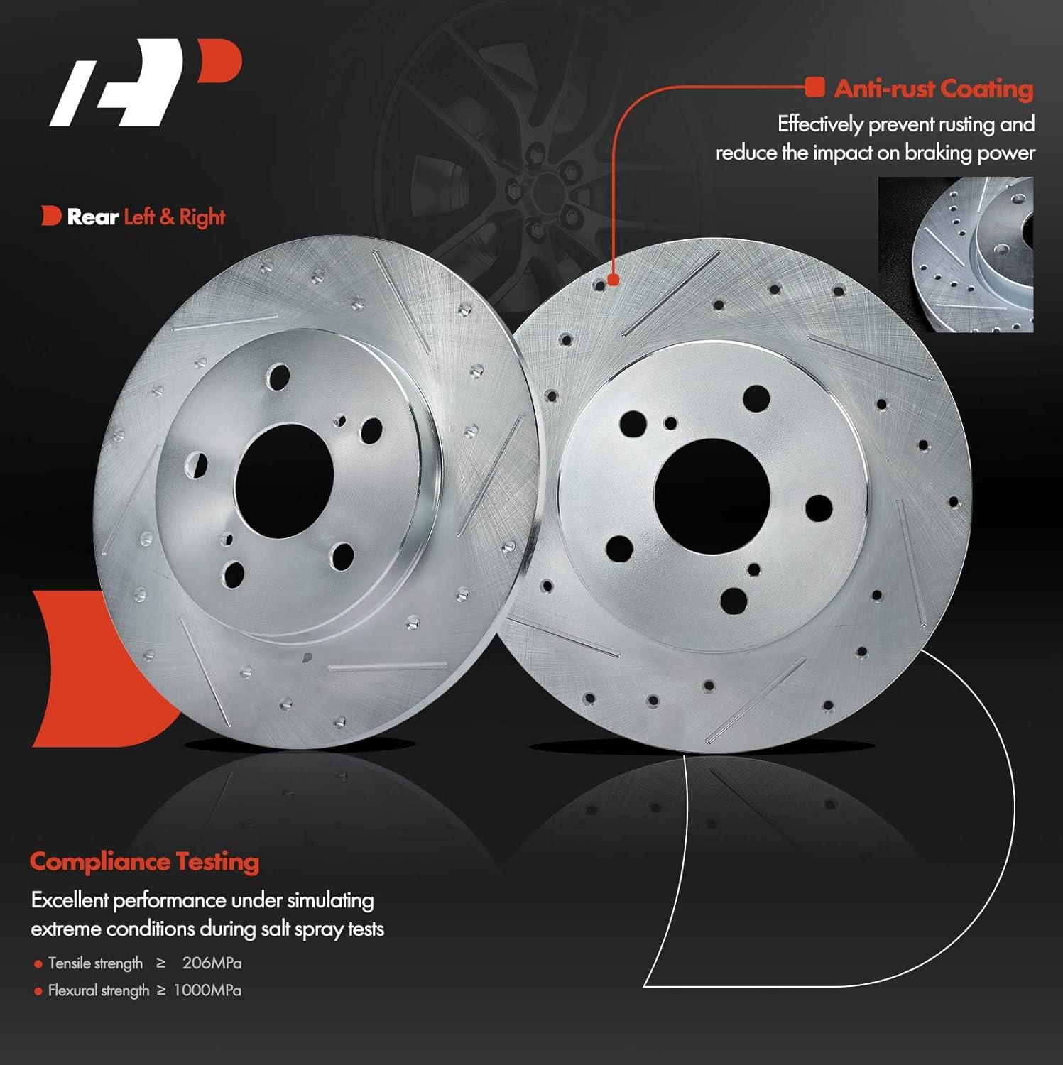 A-Premium 10.98 inch (278.89mm) Rear Drilled and Slotted Disc Brake Rotors Compatible with Select Toyota, Pontiac and Scion Models - Matrix 09-14, Corolla iM 17-18, xB 08-15, iM 16, Vibe 09-10, 2-PC
