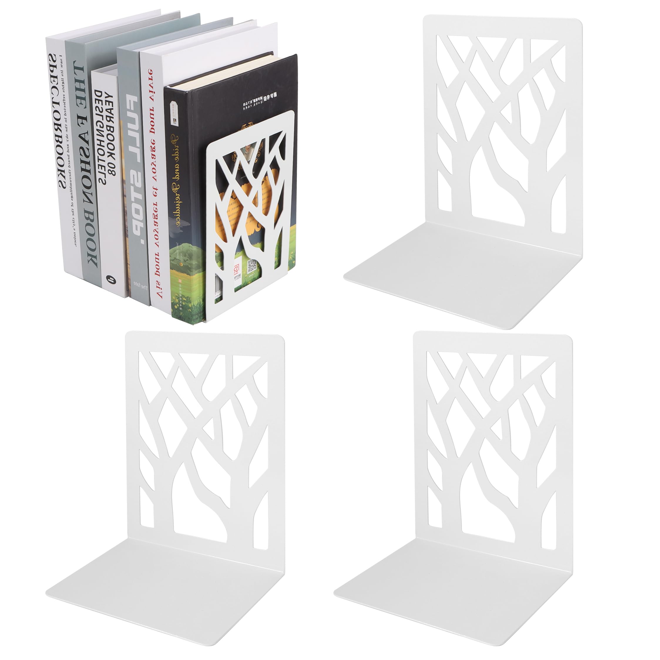 Sujetalibros, 2 Pares Sujeta Libros Estanteria Metal Sujeta Libros Blanco Sujetalibros Estanteria Sujetalibros para Libros Gruesos Apoyalibros para Oficina, Escuelas