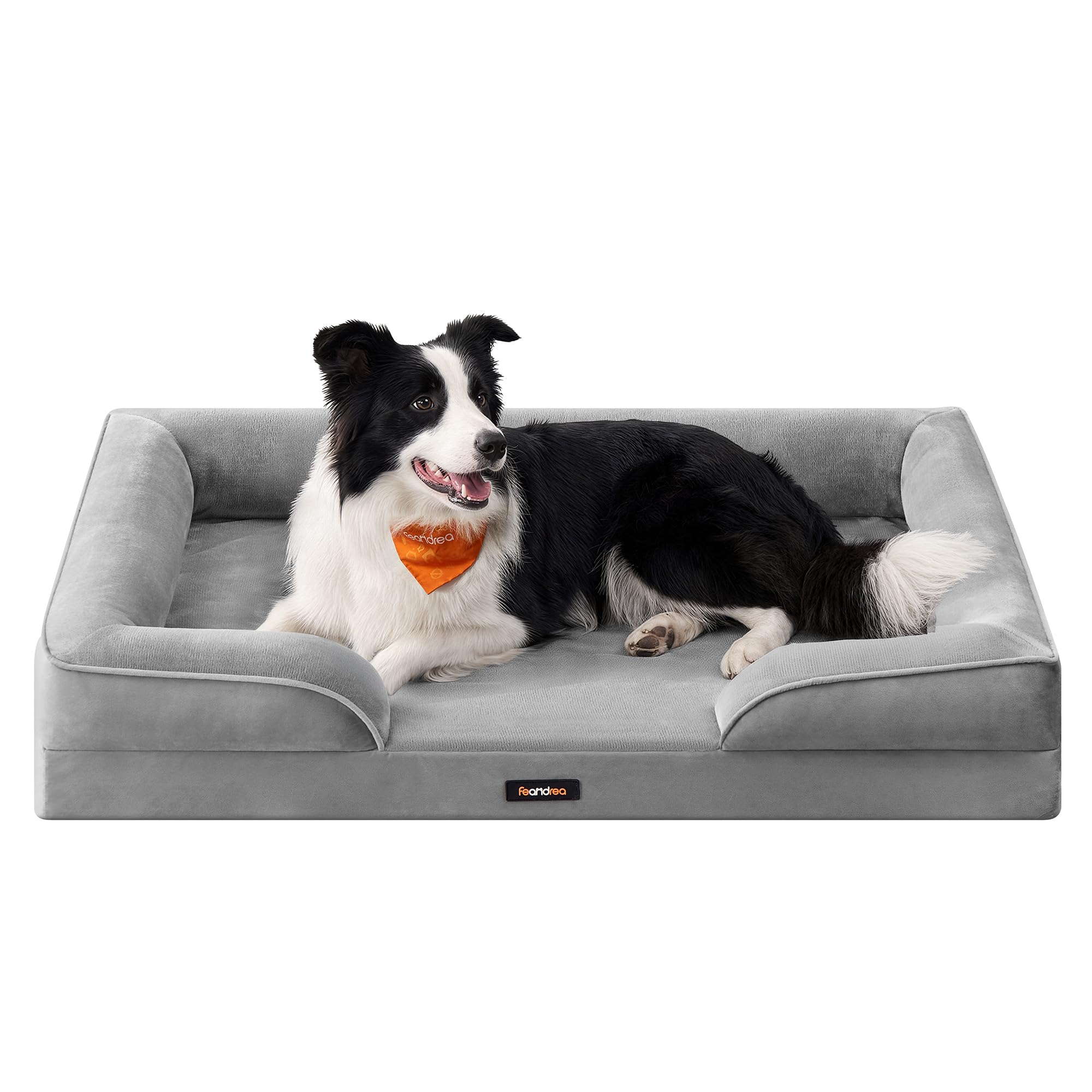 Feandrea Orthopaedic Dog Sofa Bed, XL Dog Bed with Raised Sides, Sponge, Removable and Washable Cover, Non-Slip Bottom, Water-Resistant Lining, Slate Grey, 104 x 69 x 17 cm PGW323GD01