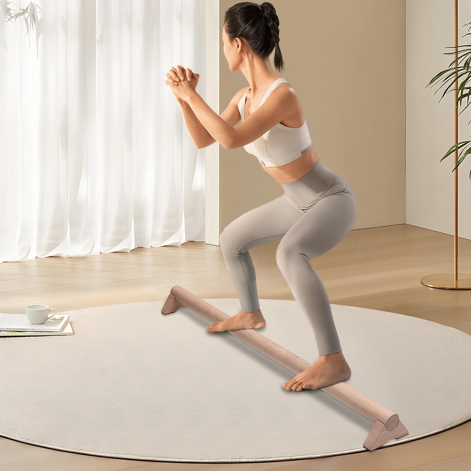 Poutre d'Équilibre, Poutre d'Équilibre Ronde en Bois de Hêtre de 101 cm Poutre d'Équilibre Sensorielle Polyvalente Gymnastique à la Poutre Poutre d'Équilibre au Sol