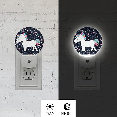 Miniatura 3 de Axayaz Unicornio enchufable luz nocturna de dibujos animados animales cuerno flores hojas auto lámpara LED ahorro de energía luces redondas para