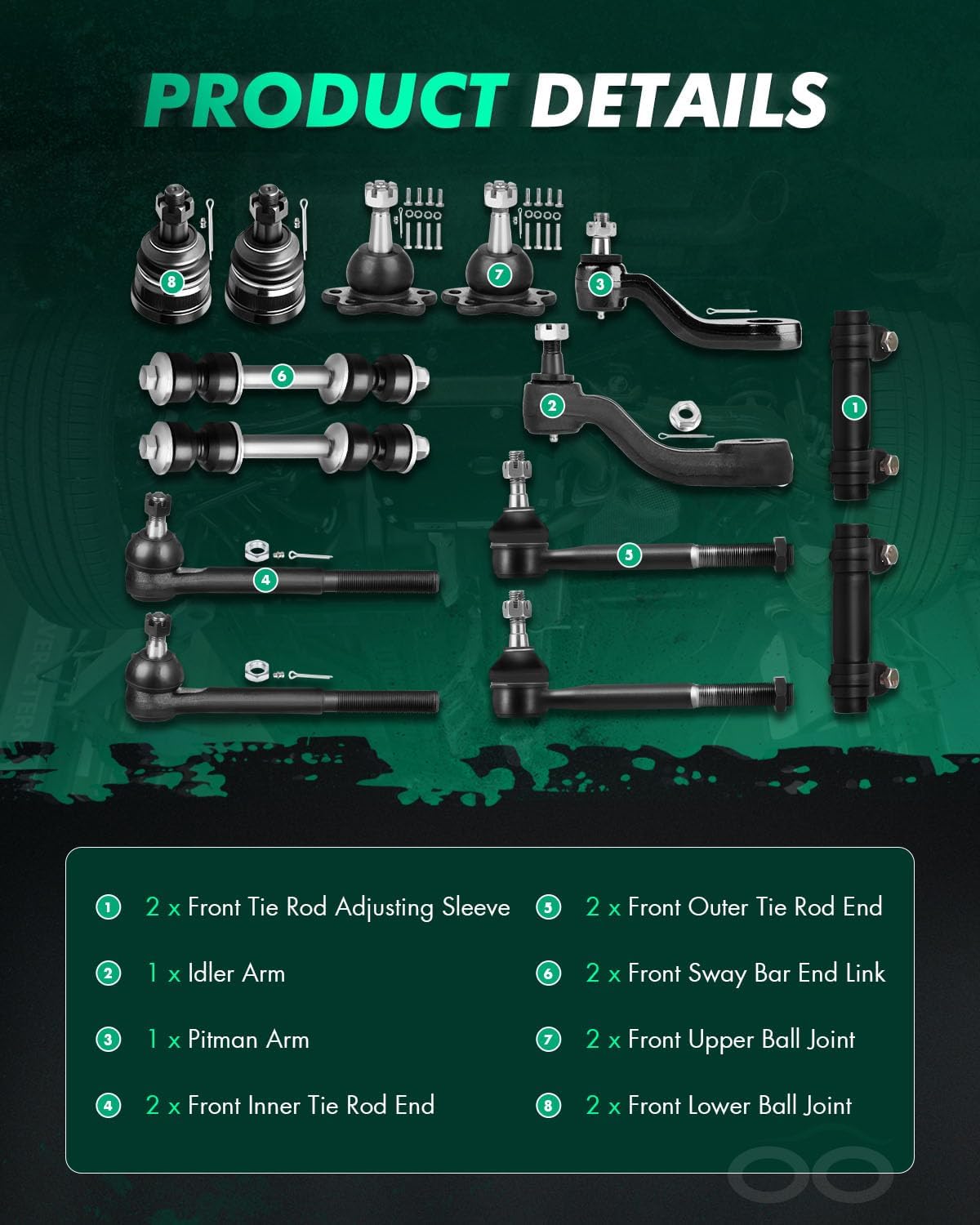SCITOO 14pcs Front Suspension Kit Tie Rod End Adjusting Sleeve Sway Bar Link Ball Joint Idler Arm Pitman Arm Fit 1993-1999 For Chevy C1500 For Gmc C1500