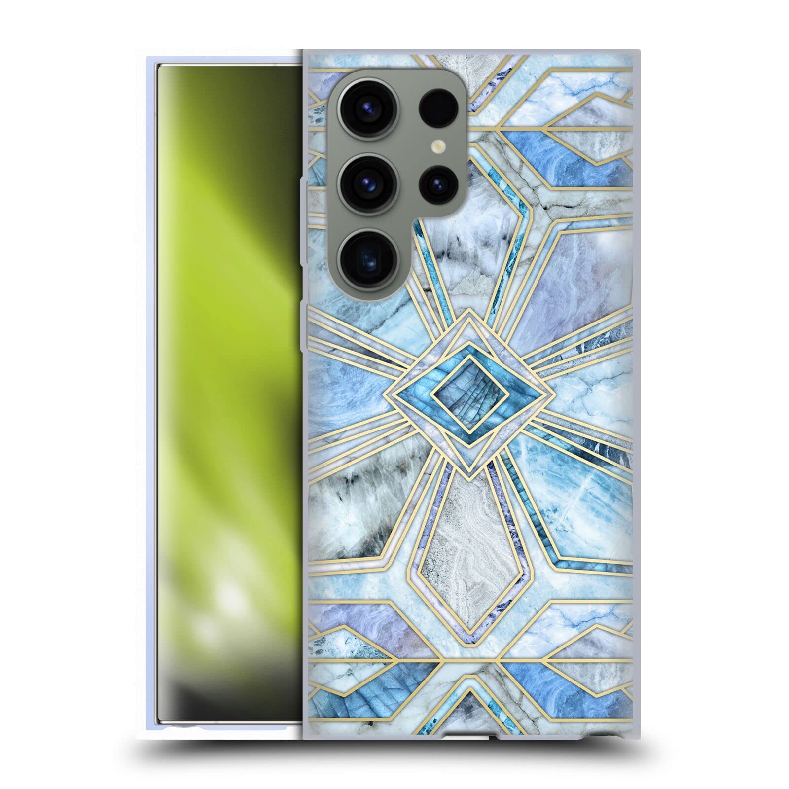 Head Case DesignsOfficially Licensed Micklyn Le Feuvre Geometric Gilded Stone Tiles in Soft Blues Marble Patterns Soft Gel Case Compatible with Samsung Galaxy S23 Ultra 5G