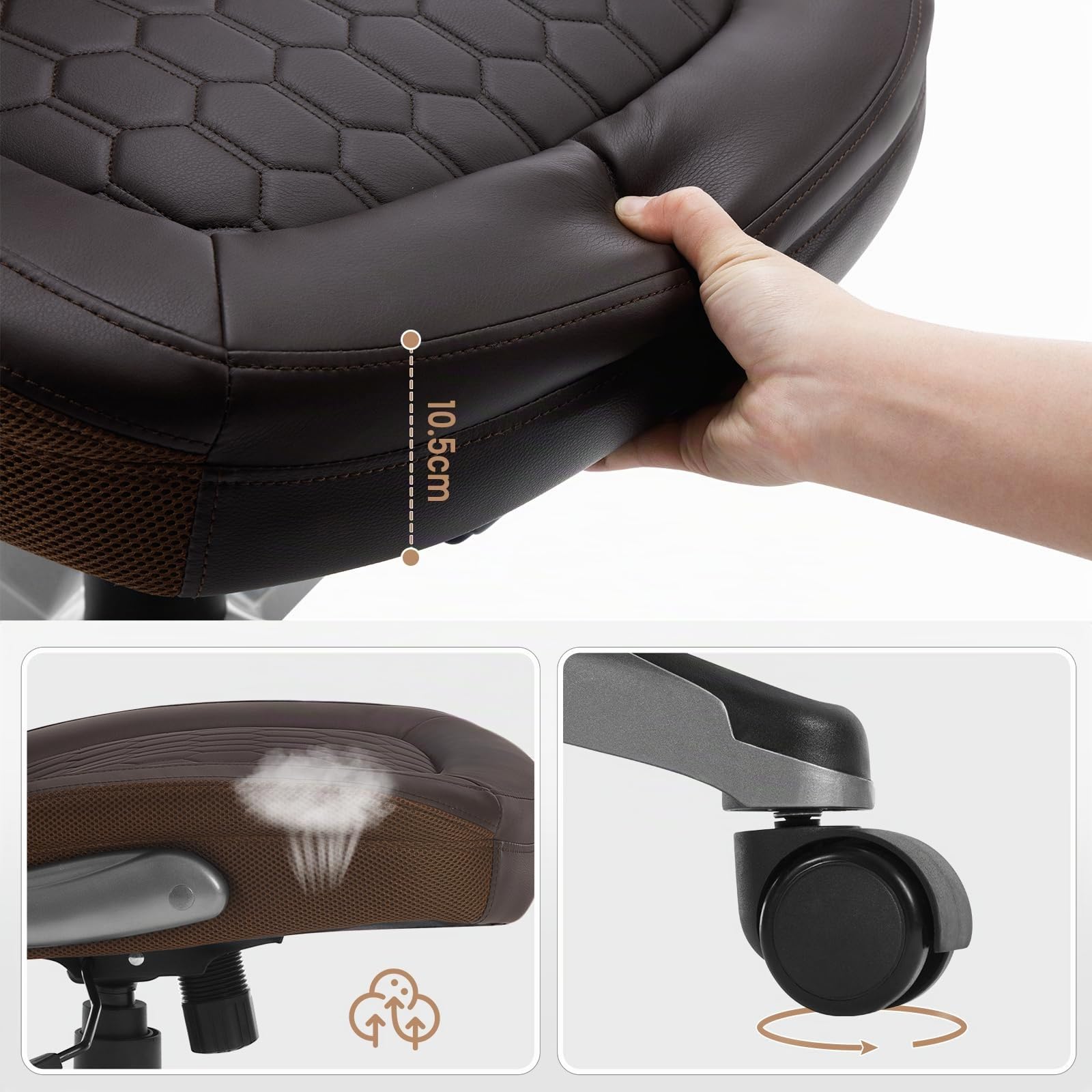 WOLTU Sedia Ergonomica da Ufficio, Poltrona Direzionale, PU, Marrone | con Supporto Lombare, con Funzione Basculante e Braccioli Regolabili, Altezza Regolabile