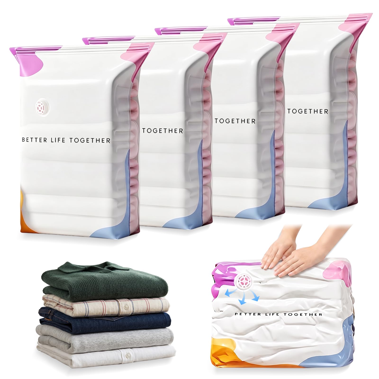 Vacuum Storage Bags | Large Clothes Storage Bags | Vacuum Pack Bag for Clothes | No Pump 3D Vacuums Storages Bag Comforters Blankets Bedding Compression for Space Saver(4L)