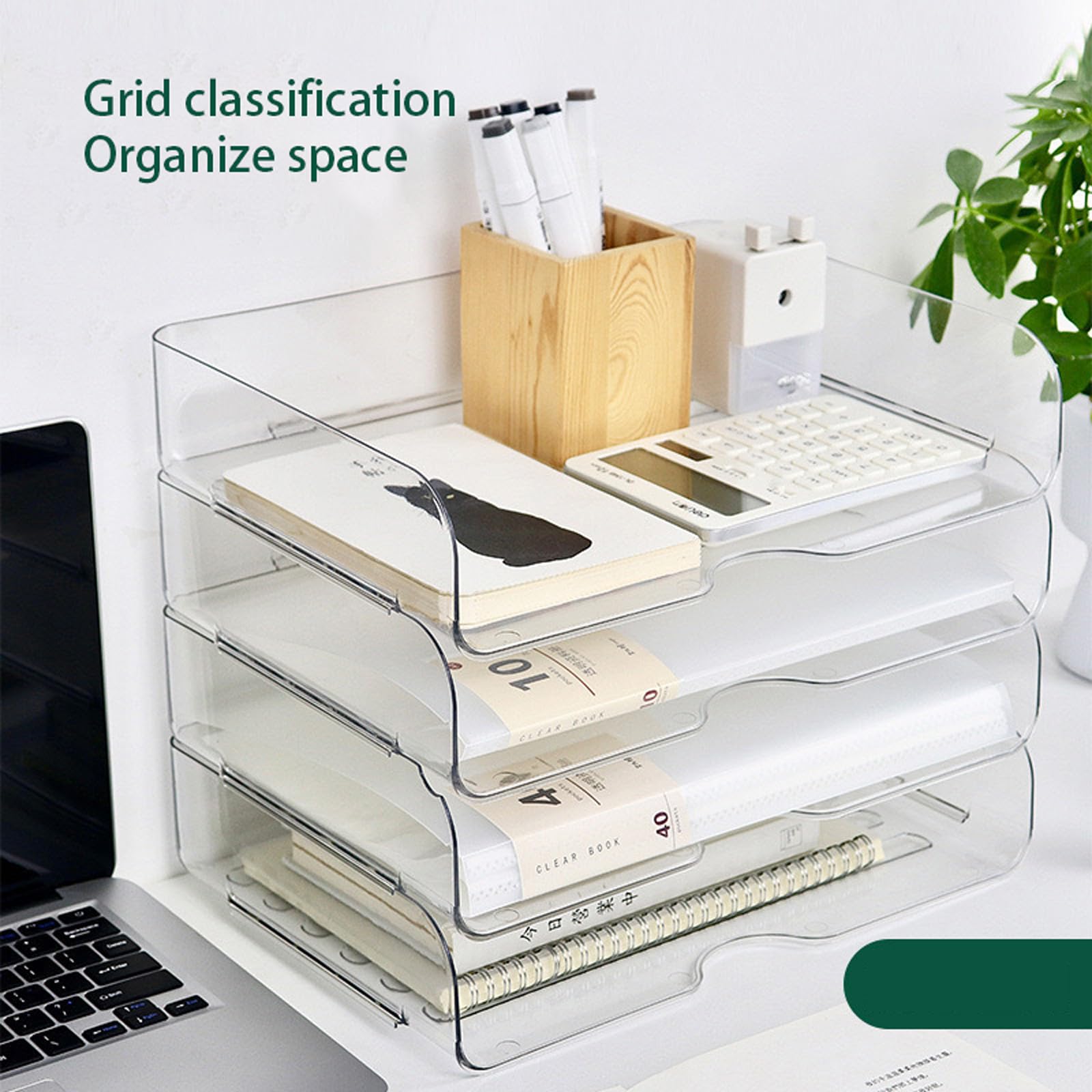 Bandeja organizadora de escritorio con 4 niveles para cartas de papel y suministros, solución de almacenamiento para oficina en casa