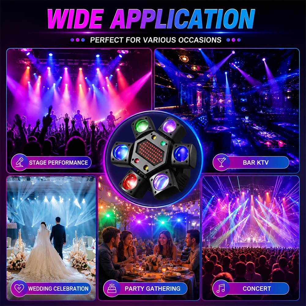 Discolicht Partylicht, HOVCEH DMX 512 Disco Licht mit Fernbedienung & Soundaktivierung, LED RGB Party Laser mit 540°-Drehung, Musikgesteuert DJ Disco Lichter für DJ Bar Hochzeit Geburtstag
