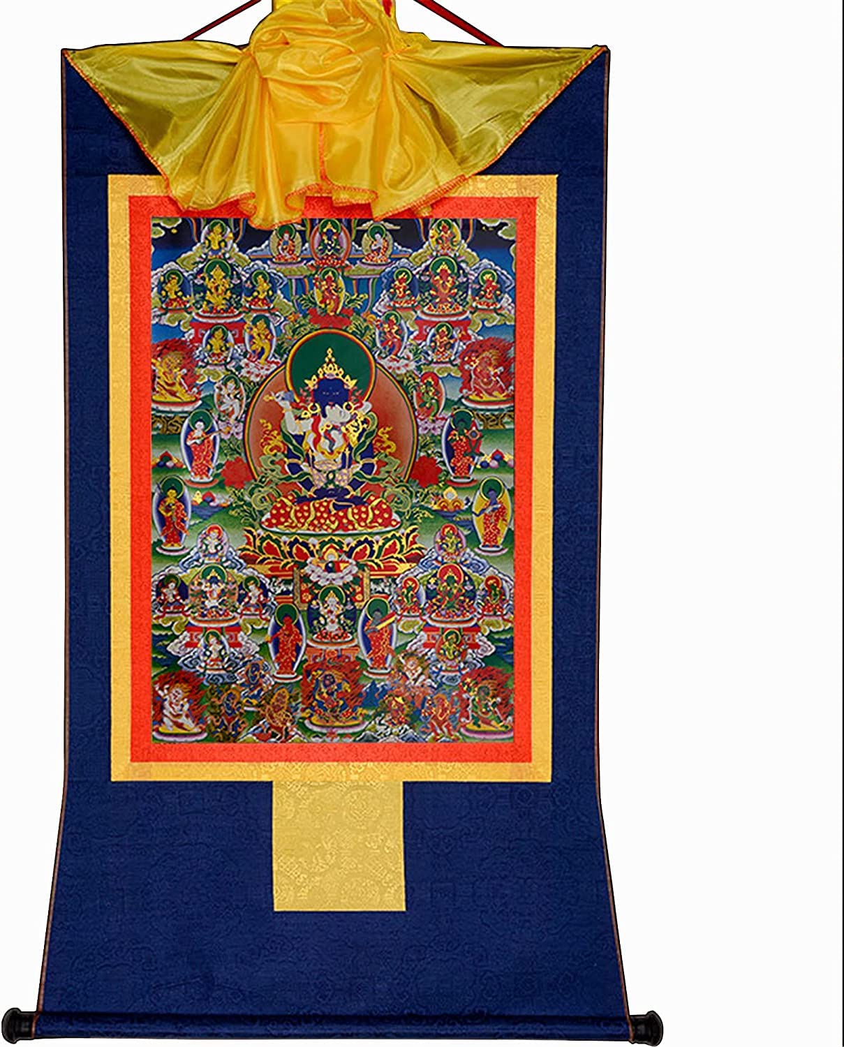 Silk Scroll Painting， 42 Silent Deities of the Bardo Thodol, Buddhist Thangka Brocade(Blu,Small(35cm*27cm))