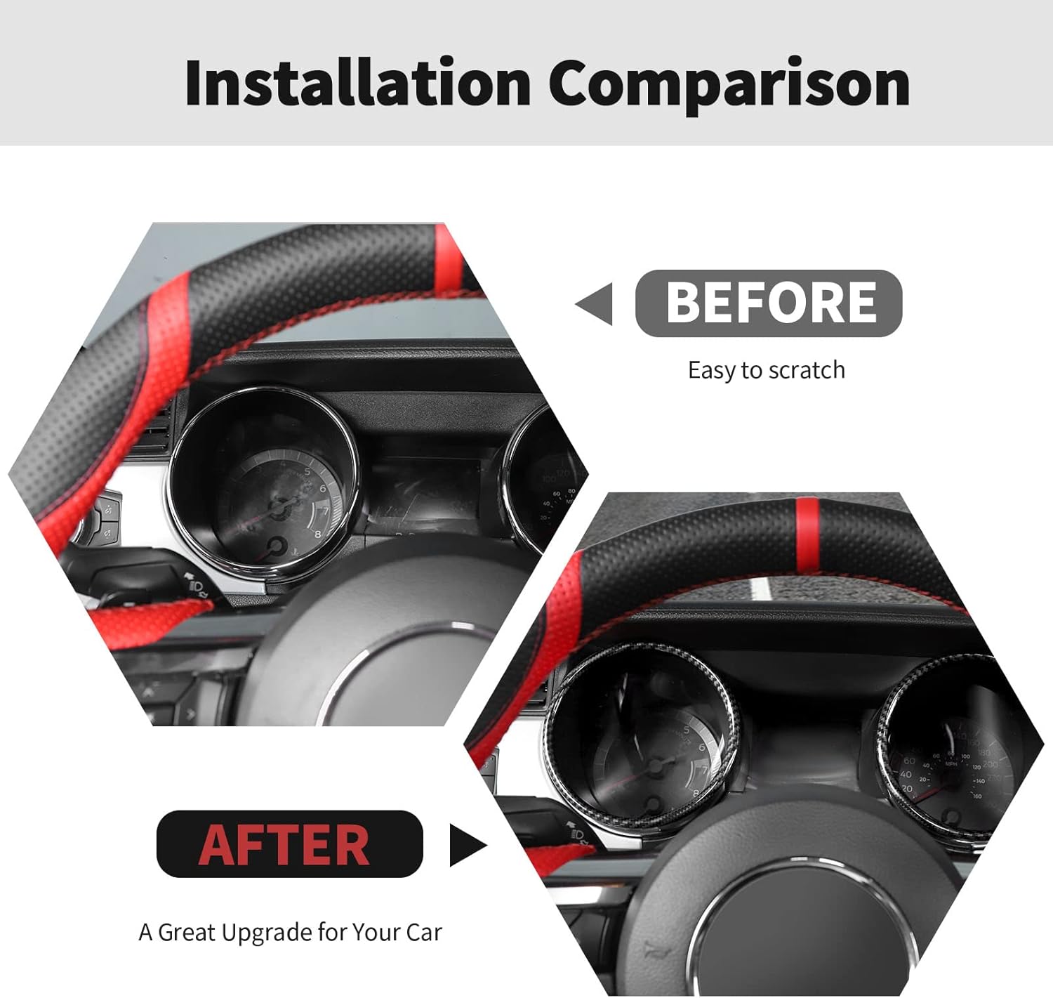 RT-TCZ Carbon Fiber Dashboard Cover Dash Board Instrument Ring Cover Trim Decoration Interior Accessories for Ford Mustang 2015-2018