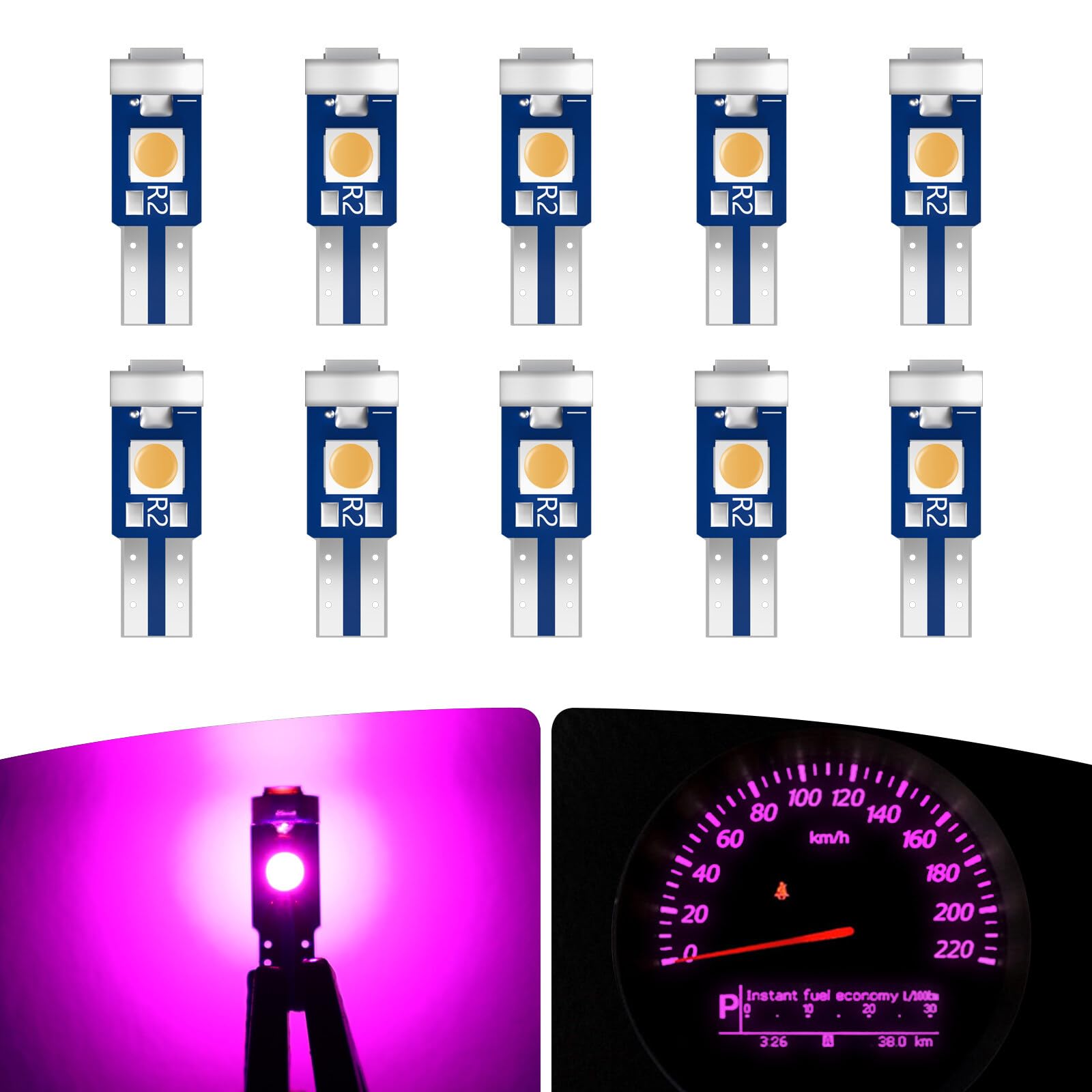 ECCPP 10x Instrument Cluster Dash Panel Lights T5-3-3030-SMD-Pink