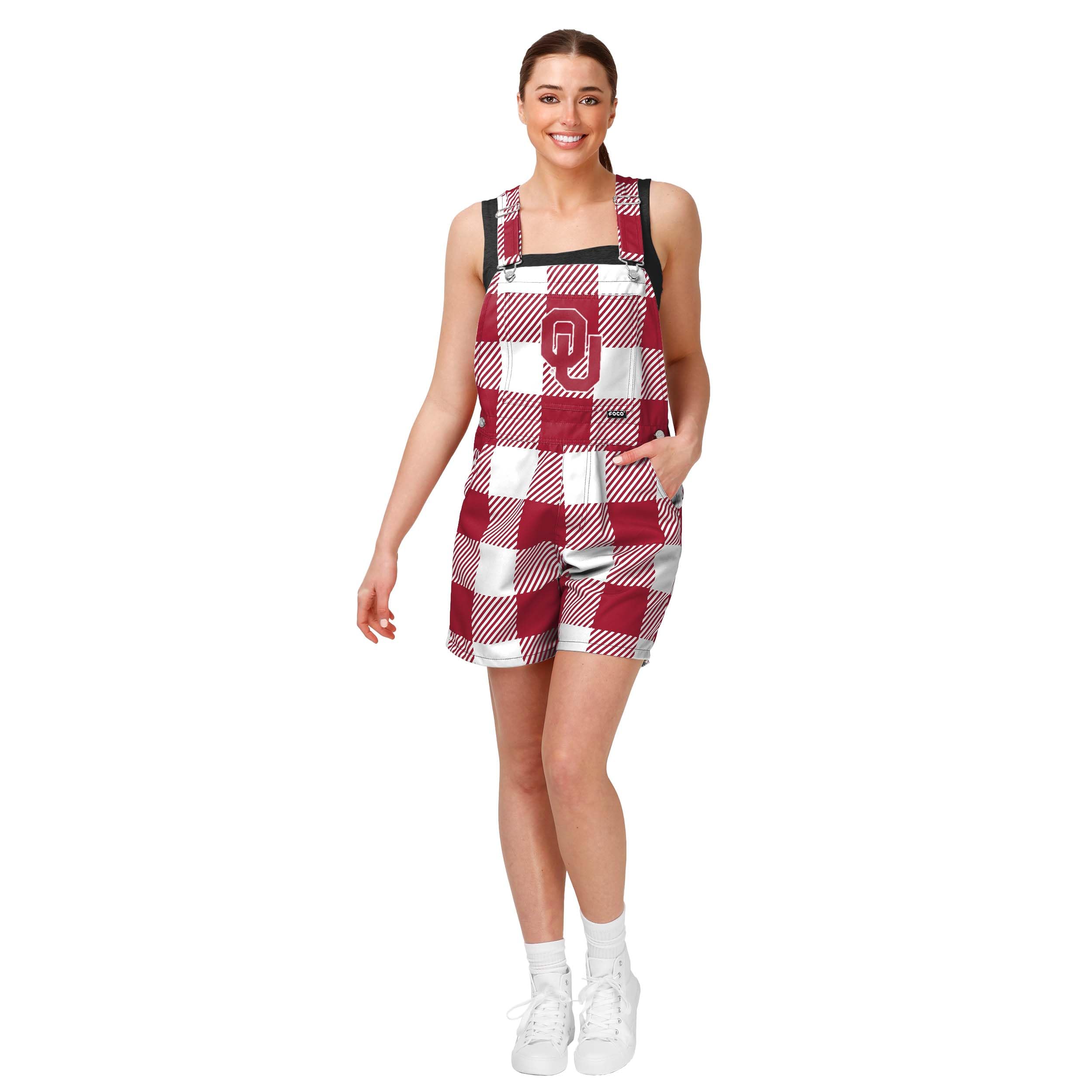 FOCO Women's Standard NCAA College Ladies Fashion Bib Shortalls Summer Shorts Overalls, Team Color