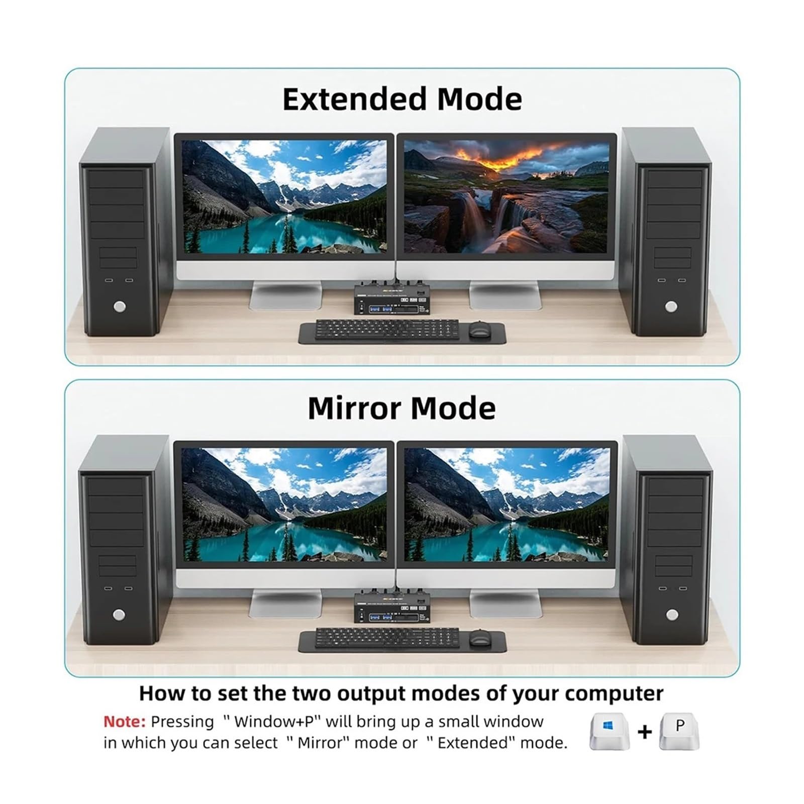 Przełącznik Wideo, Przełącznik KVM z dwoma monitorami, 2 porty, 8K@60Hz, 4K@144Hz, zgodny z i DP, przełącznik USB 3.0, rozszerzony wyświetlacz, 2 monitory, 2 komputery