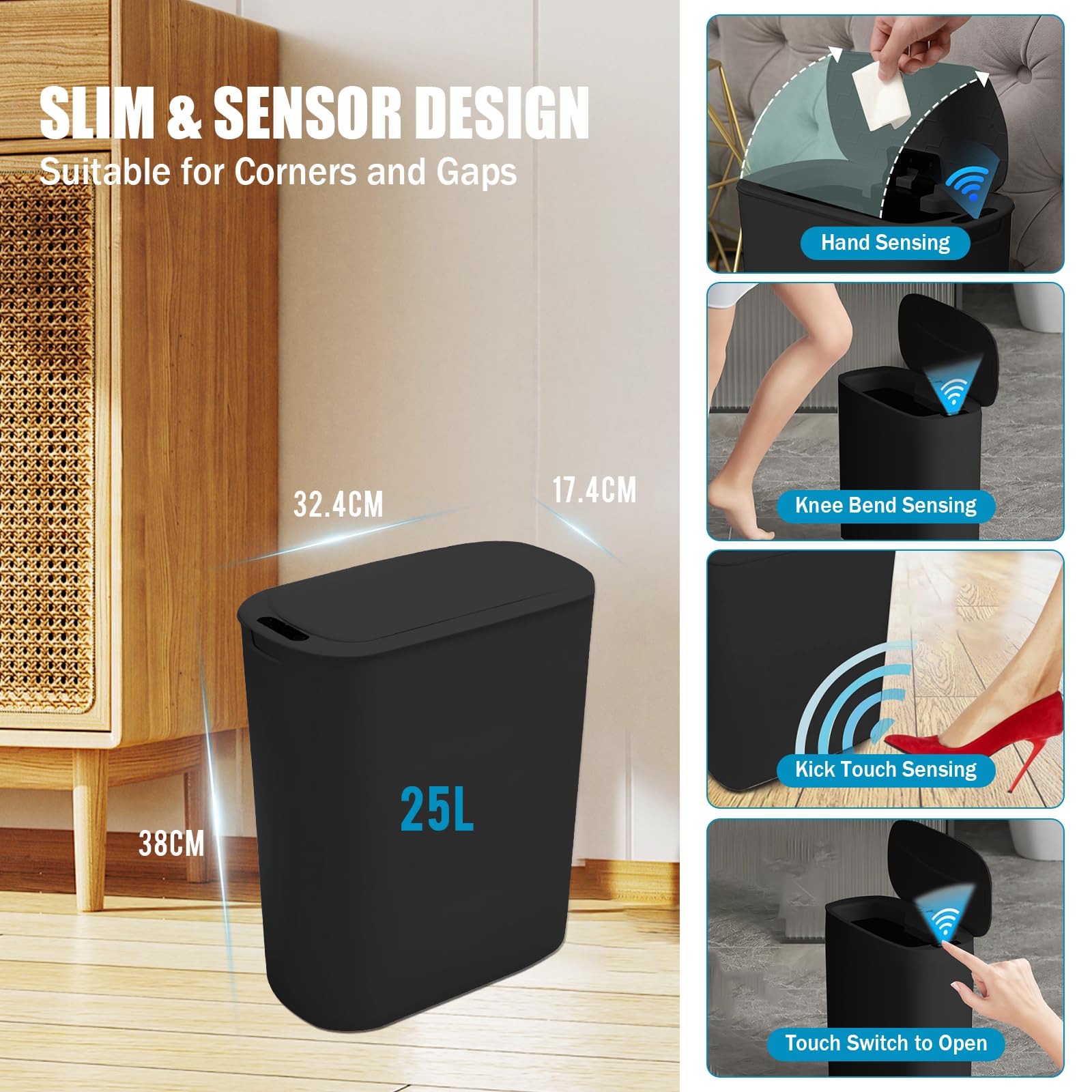 Set van 2 sensor-vuilnisemmers, 12 l, automatische vuilnisemmer met