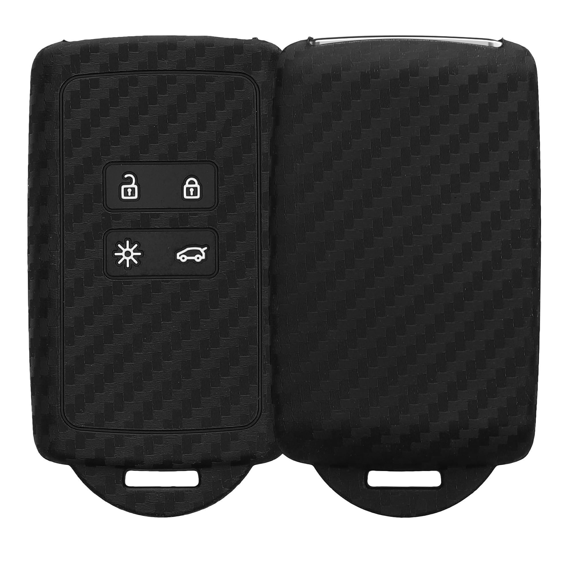 Car Key Cover Compatible with Renault 4 Button Car Key Smart Key (only Keyless Go) - Silicone Protective Key Fob Design Cover with Eyelet - Carbon Black