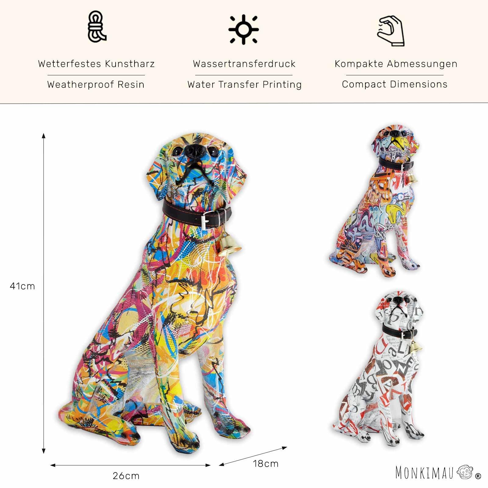 Monkimau Labrador Retriever figurka z wzorem kreski – statuetka dekoracyjna i rzeźba dla stylowej atmosfery – idealne akcesoria do mieszkania dla miłośników zwierząt i entuzjastów dekoracji