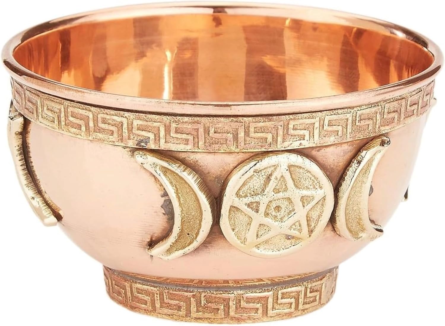 New Age Imports, Inc. bo, Triple Moon Pentacle Copper 3", for Altar, Ritual use, Incense Burner, smudging, Decoration, offering Bowl, 3" Diameter 2" Height